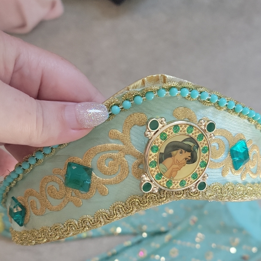 Sparkling Teal and Gold Costume Pants with Headband - Picture 8 of 9
